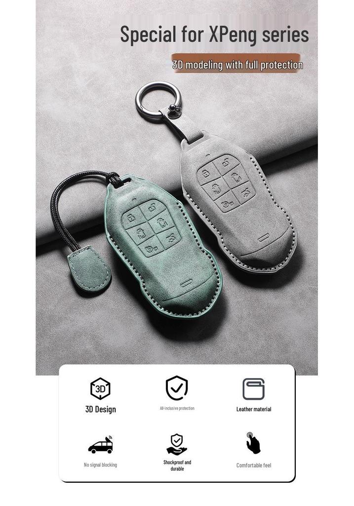 2026 Xiaopeng X9 Cowhide Key Case with Buckle Keychain