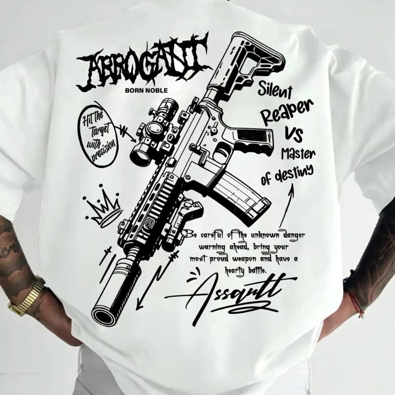 Summer Men Fun Graffiti M4 Elements and Handwritten Letter Pattern Trendy Streetwear T-Shirt 100% Pure Cotton Soft Material