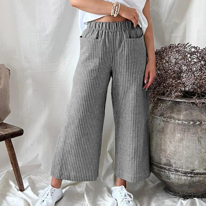 2026 New Women's Linen Cotton Blend Straight Leg Pants, Loose Fit Elastic Waist Casual Trousers for All Seasons