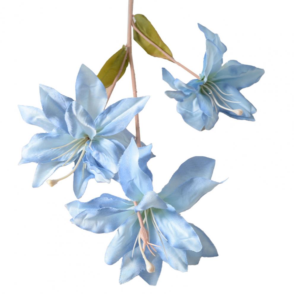 

3 Heads 80cm Artifical Lily Flowers Full Blooms Fake Real Touch Flower Bouquets For Wedding Party Decor Home Table Centerpiece светло-синий