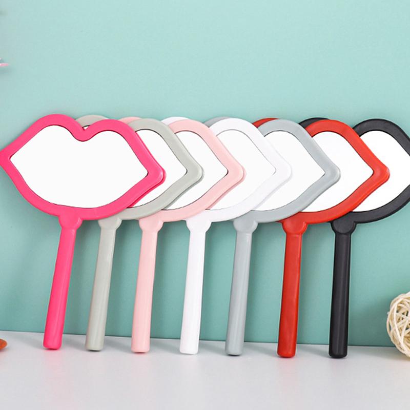 1Pc Handheld Makeup Mirror Lip Shape Makeup Vanity Mirror With Handle Hand Mirror Salon Compact Mirrors Cosmetic Mirror For Women