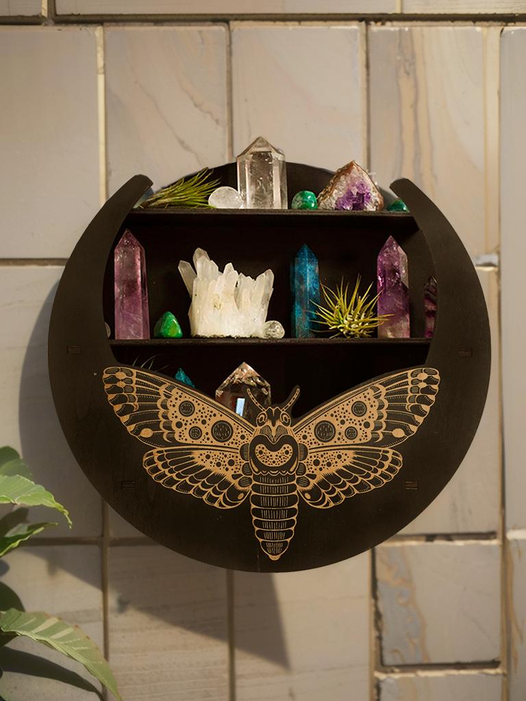 1 pc Black snake butterfly 3-tier Floating wall shelf crystal shelf display storage rack Ledge Suitable for placing stone candle