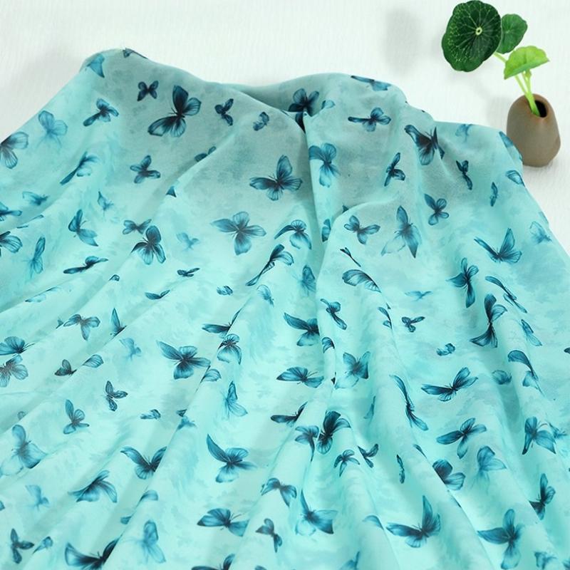 100x150cm 30D Printed Chiffon Ink Chinese Style Fabric Transparent for Sewing Skirt Gauze Scarf Clothing Fabric
