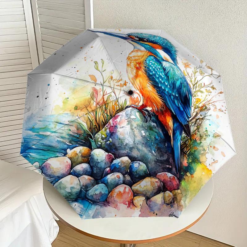 1pc Kingfisher Stone Pattern Umbrella Design Automatic Opening and Closing Umbrella, High-quality Travel Umbrella, Lightweight and Portable, -46