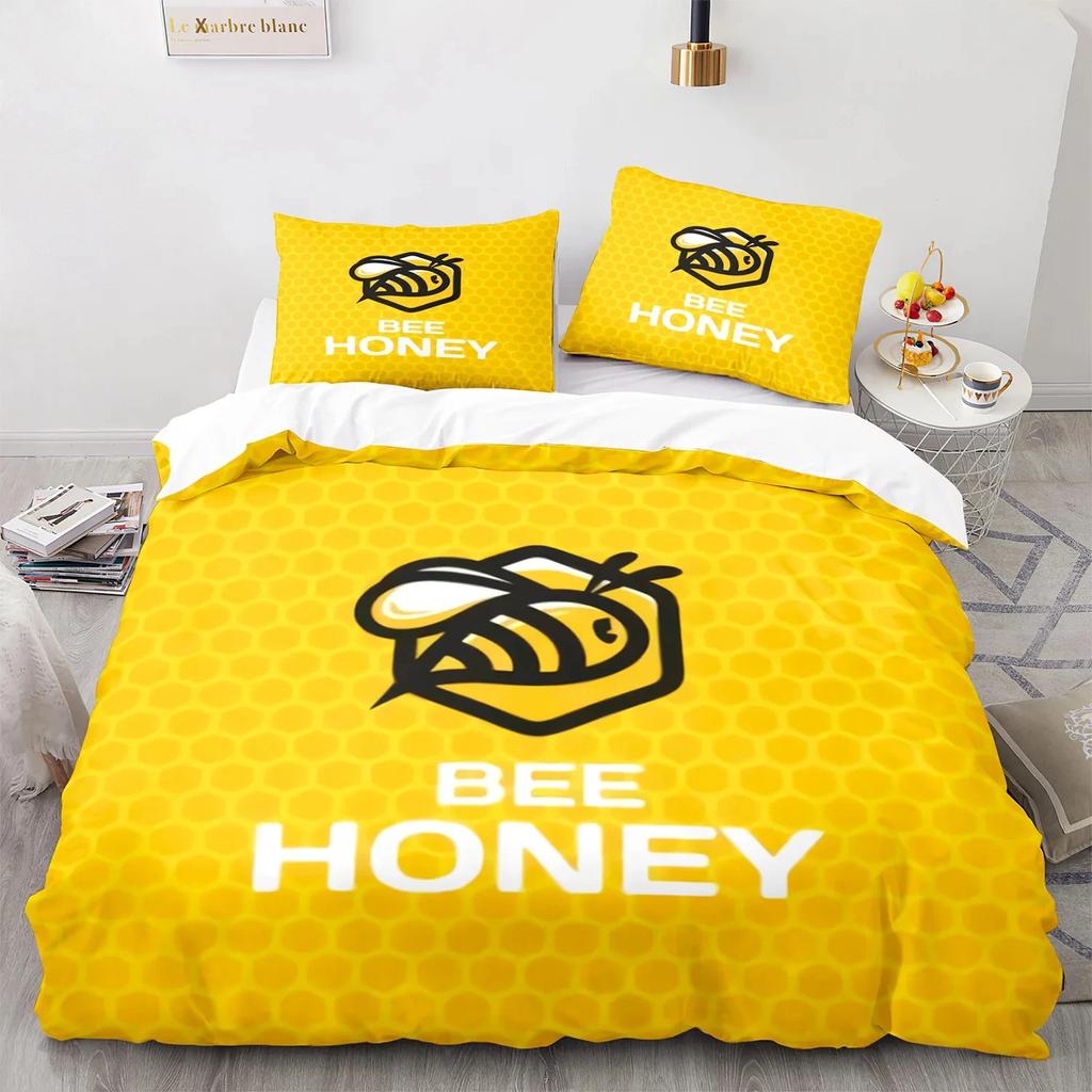 3D bee print duvet cover set for Boys teens polyester bedding set king queen size yellow white black Duvet Cover Bed