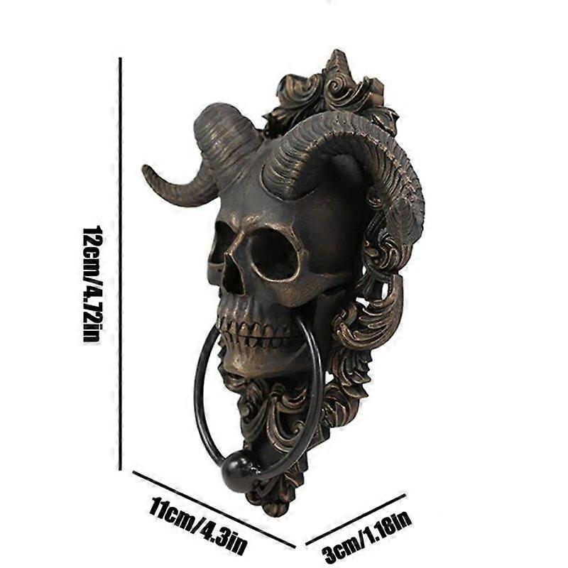 Horned Satanic Devil Lucifer Skeleton Door Knocker Wall Hanging Plaque for Halloween Outdoor Home Decoration