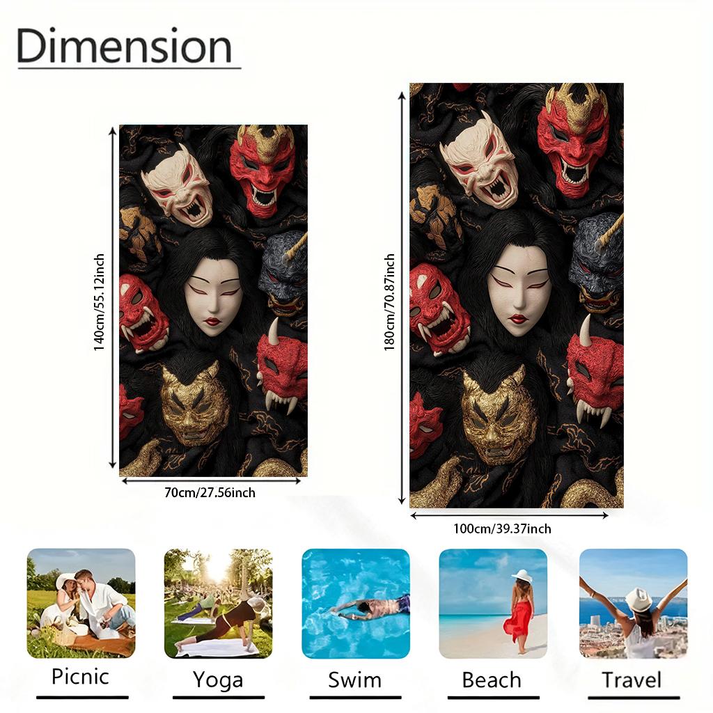 1Pc Japanese Oni Samurai Mask Beach Towel Quick-Drying Towel For Beach Pool Sport Yoga Gym Home Towel Gift For Friends Sand Free