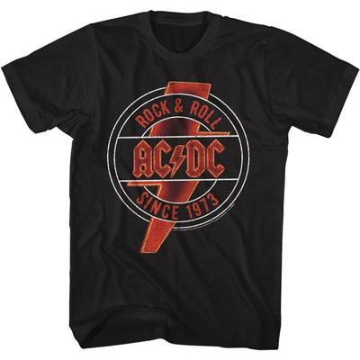 Logotipo AC/DC Rock and Roll Desde 73 Preto Rock and Roll Música Banda TT-shirt Tops Camisetas Masculino Feminino Unissex
