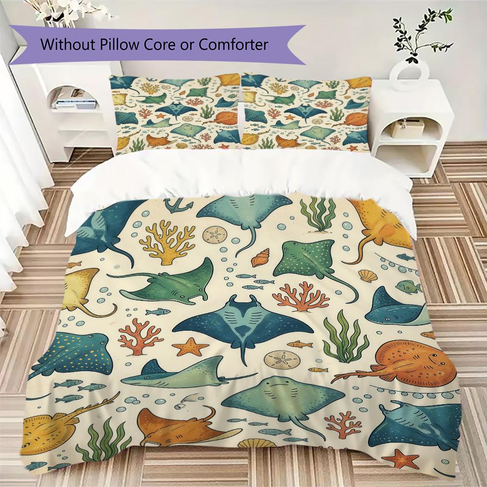 Retro Octopus Pattern Bedding uilt Set uilt Cover Pillowcase Home Decoration Birthday Gift (1 * duvet cover + 2 * pillowcase without core)