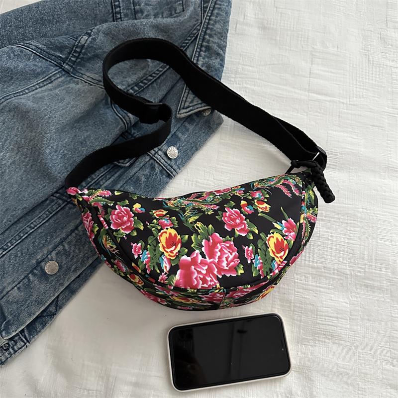 Polyester Große Kapazität Breite Schultergurt Brust Tasche Vielseitige Umhängetasche Pfingstrosen Blumen