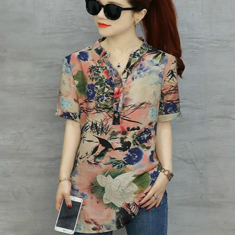 

Топы больших размеров, женские винтажные блузки с цветочным принтом, женские летние свободные элегантные рубашки с короткими рукавами, повседневная одежда D532 XXXXL