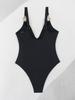 Women's Swimsuit Black Deep V Sexy High Waist One Piece Swimsuit