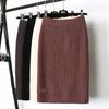 High-Quality Women's Slimming Knitted Bodycon Midi Skirt with Elastic Waist & Slit - Autumn/Winter 2025 Collection