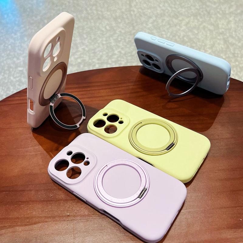Apple 16pro Liquid Silicone Magnetic Suction Mobile Phone Case Rotating Bracket Suitable for IPhone15PRO Solid Color Protection Case