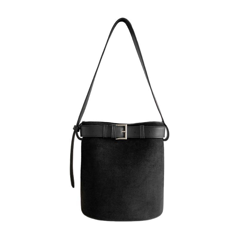 Autumn and winter new suede bag retro cylinder bucket bag women's niche leather buckle portable shoulder bag