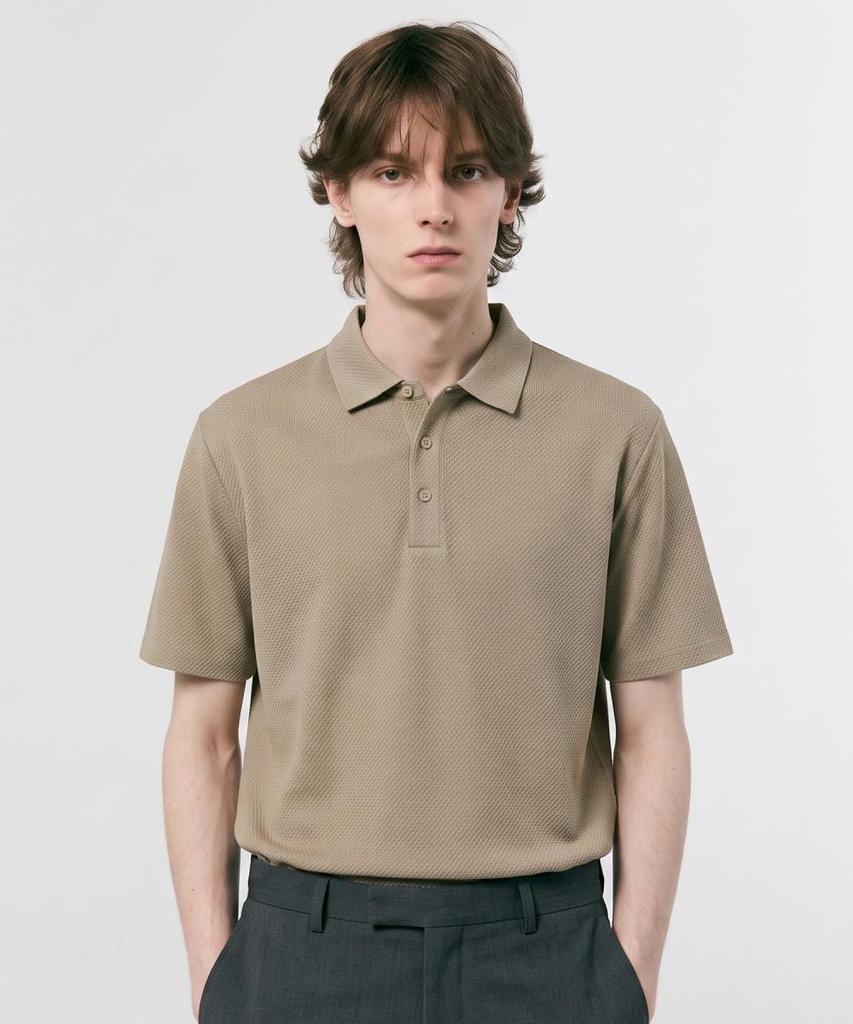 NOTIG Cool Mesh Stretch Short Sleeve Polo Shirt Beige_Oms1T1Ts113I1