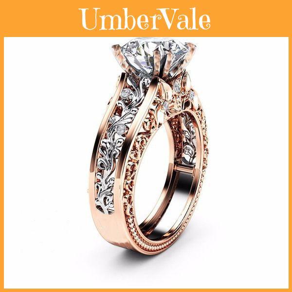 Stunning 14k Rose Gold Plated Colorful Floral Ring With Champagne Gemstone For Women