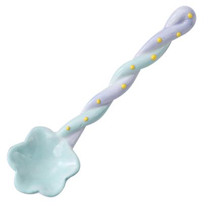 1 cucchiaio da dessert dipinto a mano in ceramica con manico lungo
