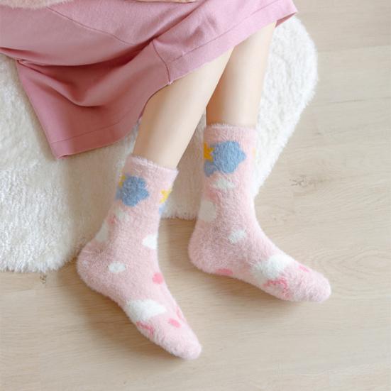 Dámské chlupaté ponožky s posádkou Zimní teplé plyšové ponožky Roztomilý vzor srdce a mašle Měkké ponožky pro dívky na doma, na lenošení, na ven
