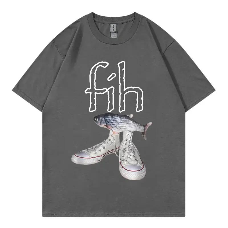 Grappige Nieuwe Stijl Hot Sale Fih Schoenen Grafische T-shirts Verkeerd gespelde Vis Meme T-shirts Mannen Vrouwen Casual Mode Korte Mouw T-shirt