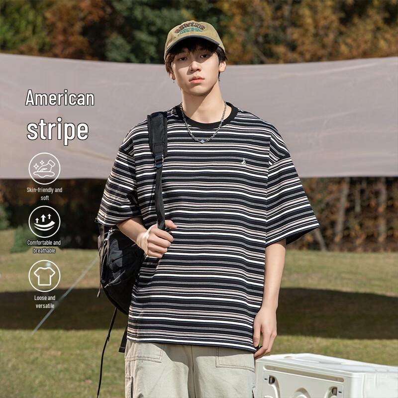 

VUUG Retro Striped Loose Fit Short Sleeve T-Shirt M