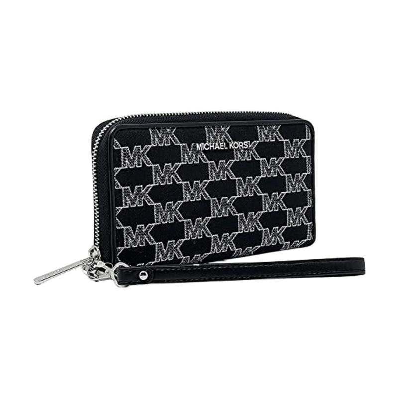 Michael Kors Jet Set Travel Allover Printed Jacquard and Leather Wallet Large Women's Black