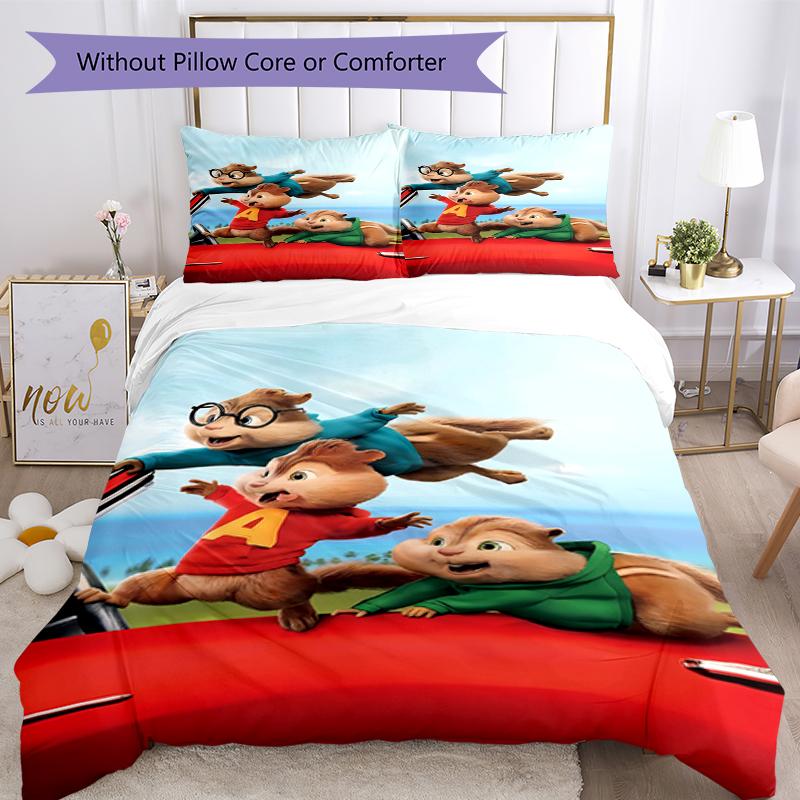 3-teiliges Alvin und die Chipmunks Bettwäsche-Set Bettbezug Verschluss Enthält 1 Bettbezug & 2 Kissenbezüge, Weich und Bequem für Alle Jahreszeiten.