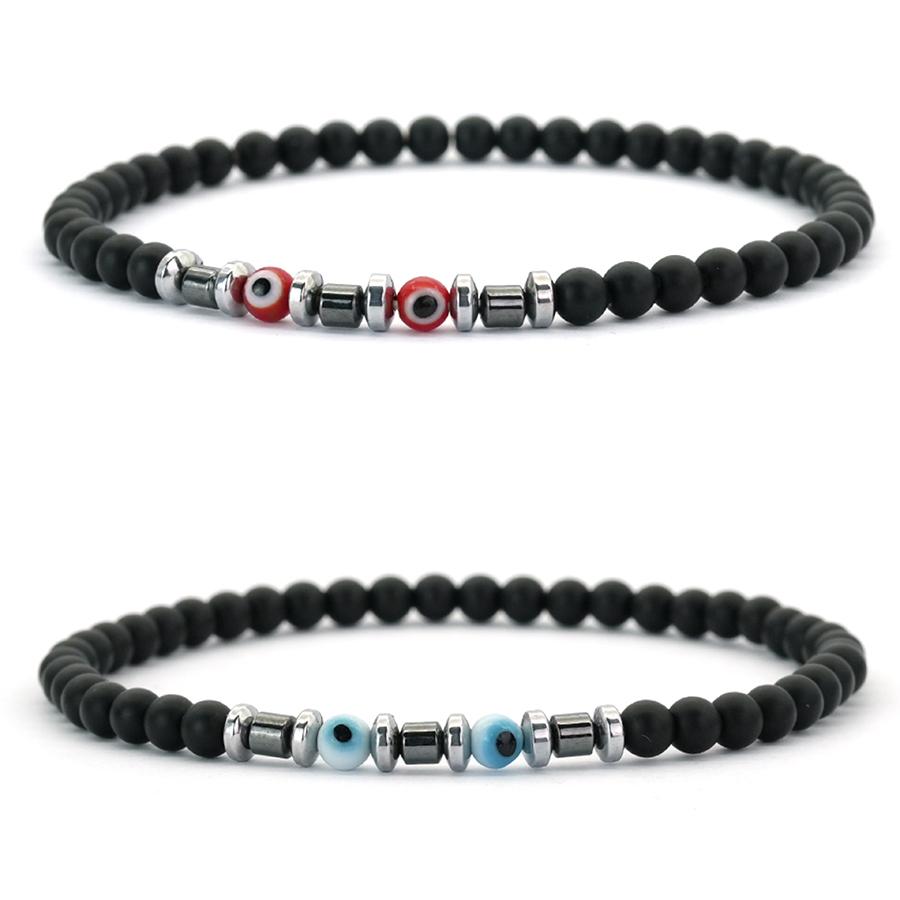 Neue Mode 2 Stück Herren Armband Türkei Böse Augen Perlenarmband Gewichtslos Natürlich 4mm Onyx Hämatit Energie Schmuck Geschenk Für Ihn