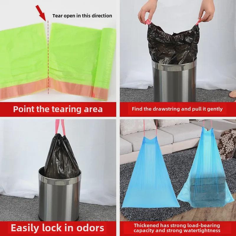 5 rolí 75 černých stahovacích pytlů na odpadky pro kuchyňské odpadkové koše