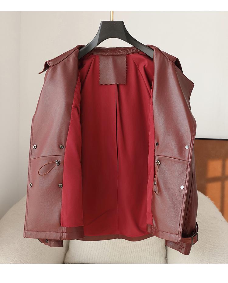 Dámská luxusní krátká motorkářská bunda z ovčí kůže podzim/zima 2024