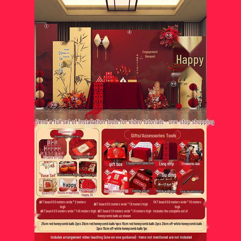 2025 Luxe Chinese Engagement Banquet Decor Set: High-End Centerpiece & Backdrop