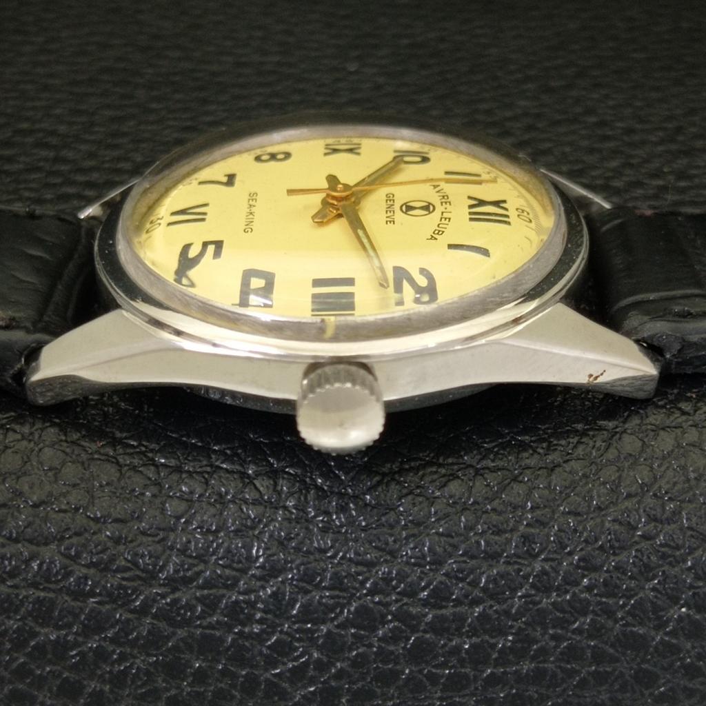 HAND-WINDING VINTAGE FAVRE LEUBA 101 SEA KING SWISS MENS BEIGE WATCH A702012-5 R208-a702012