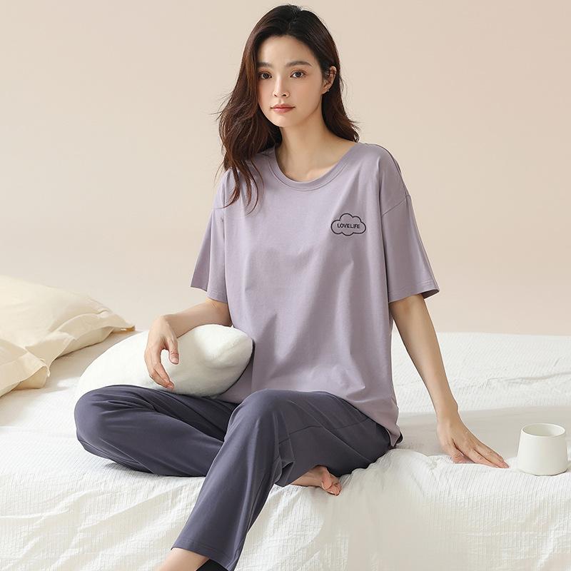 Pajamas Women's Summer Pure Cotton Short-sleeved Trousers 1011 New Cotton Thin Summer High-end Girls Loungewear
