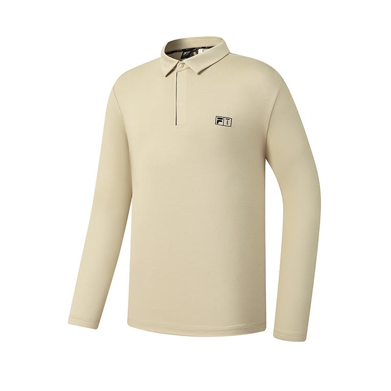 FILA Golf Series Fashion Simple Classic Sports Training Golf Versatile Comfortable Knitted Long Sleeve Polo Shirt Men tops Millet-Beige A11M615207FBG L