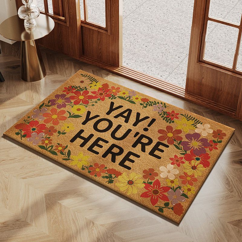 Floral Bird Welcome Coco Coir Doormat Non Slip Dirt Scraping Outdoor Front Porch Entryway Decor Floor Mat