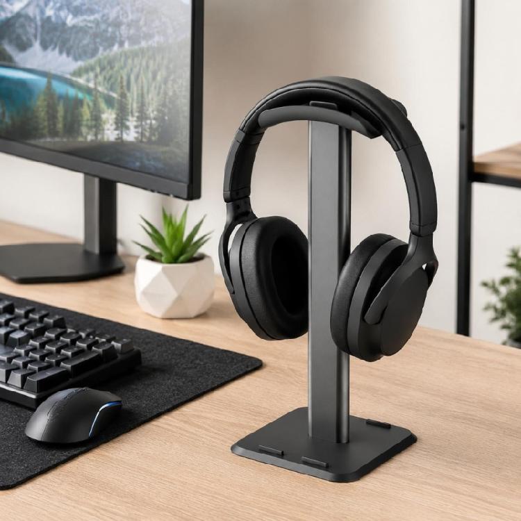 Over-Ear Headphone Stand for Home Desk Storage, Metal Support Post with Wide Top Pad and Flat Base for Office Study and Gaming Areas