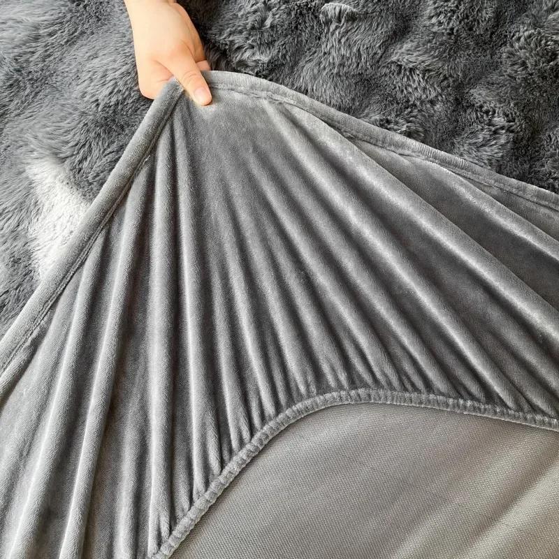 Warm Rabbit Plush Bedsheet Winter Thick Mattress Cover Milk Velvet Mattress Protective Cover Quality Velvet Bed Sheets For Home