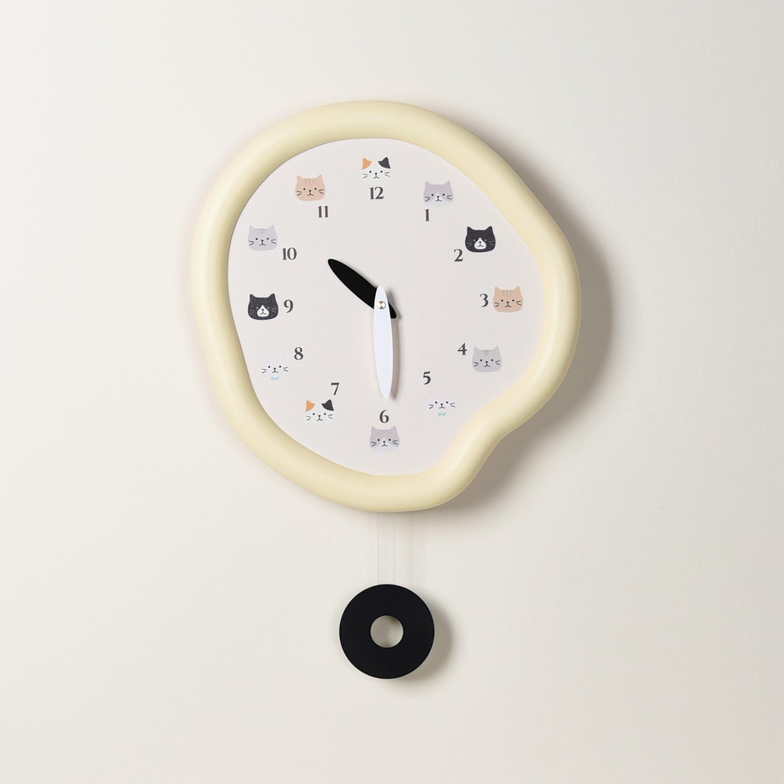 

Cat Cartoon Wall Clock Cute Children s Room Home Decoration Clock No Punch Silent Clock Cream Cartoon Cat Cream Yellow - 33 × 50cm - SZ1-6-D