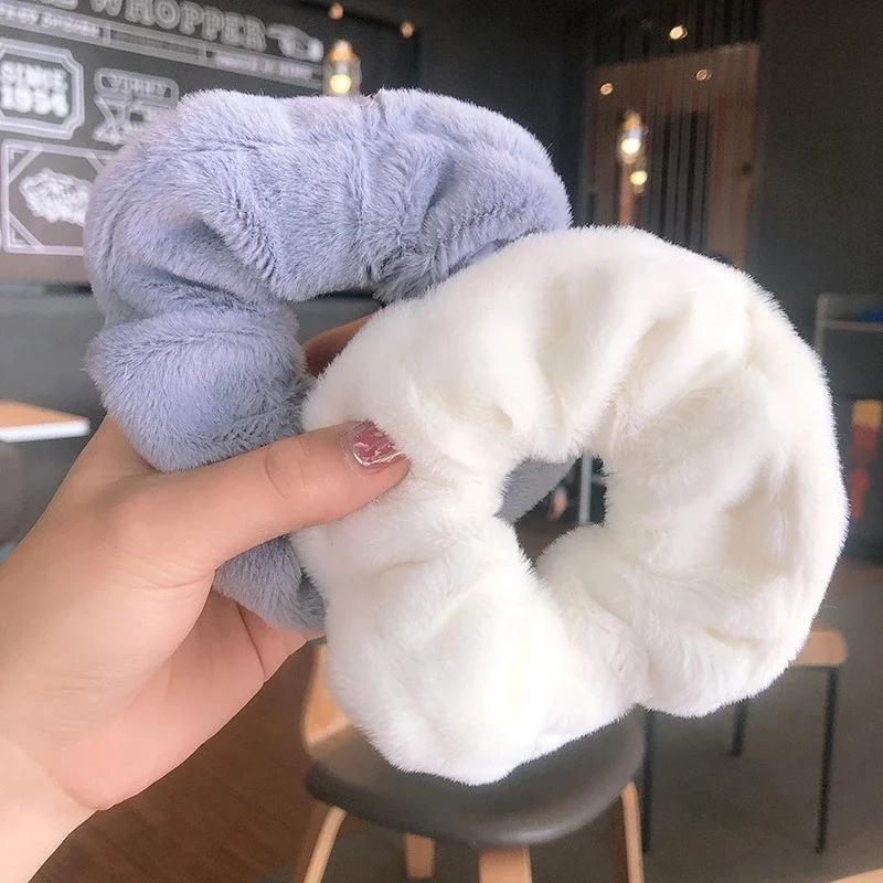 Winter Warm Soft Elastic Hair Band Scrunchies for Women Girls Cute Plush Multicolor Rubber Band Loop Braiding Accessories