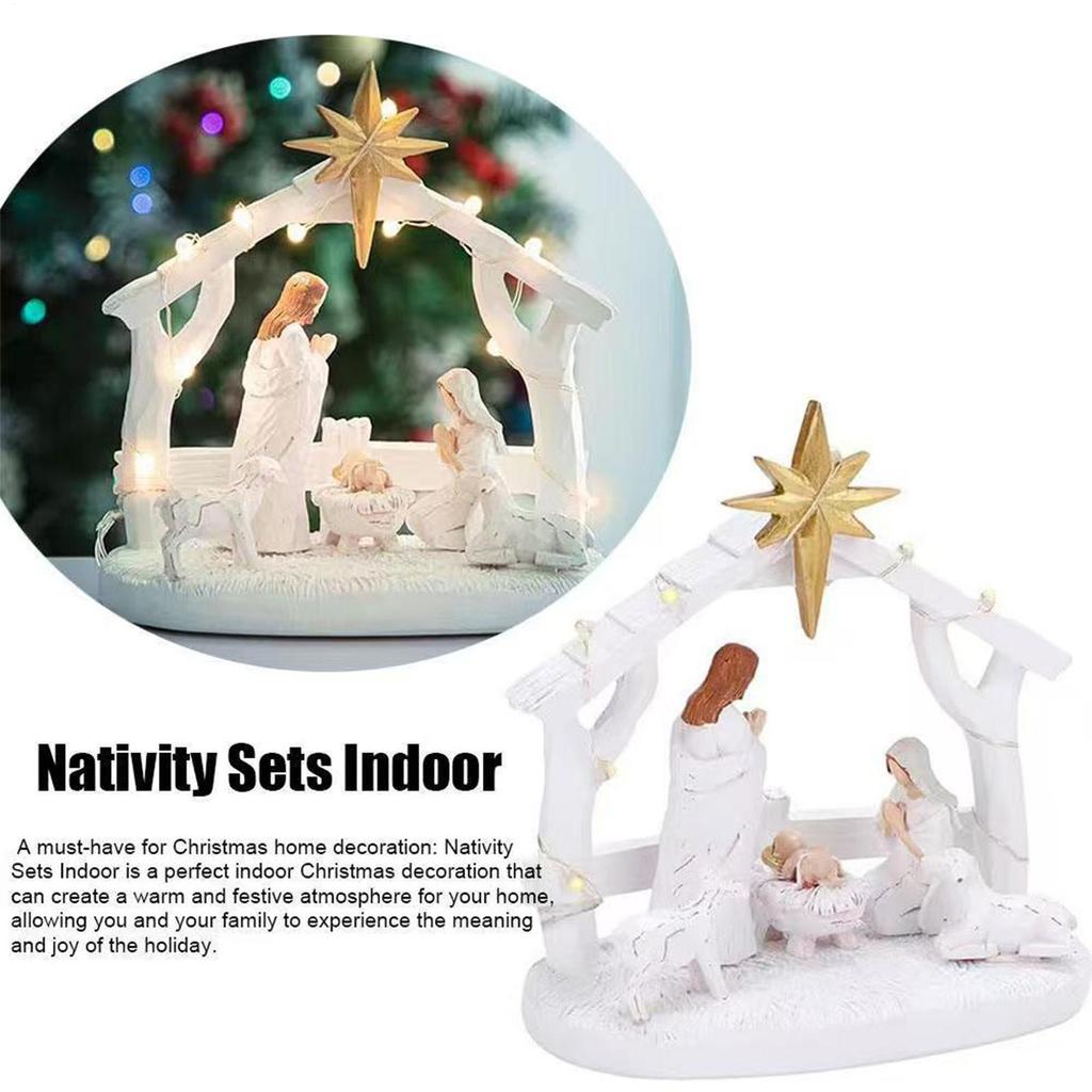 Nativity Figurines Manger Table Centerpieces Small Figurines Nativity Christmas Table Decorations For Indoor Desk Shelf Bedroom