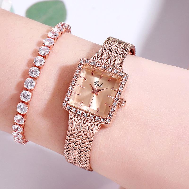 Mesh Belt Retro Square Women'S Watch Luxury Diamond-Encrusted High-End Watch Women'S Quartz Watch