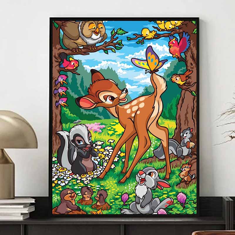 Disney 5D DIY Diamond Painting Bambi Illustration, Cartoon Full Diamond Mosaic Diamond Painting Art Wall Decoration Craft Set