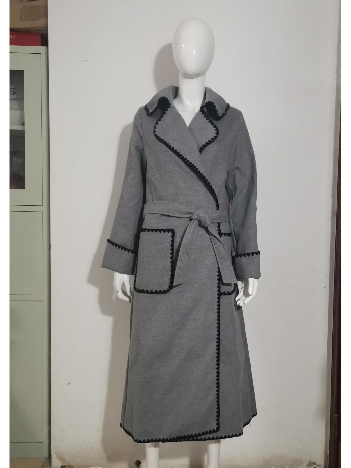 

2024 Європейське та Американське Осінньо-Зимове Висококласне Вовняне Пальто з Поясом для Жінок XL