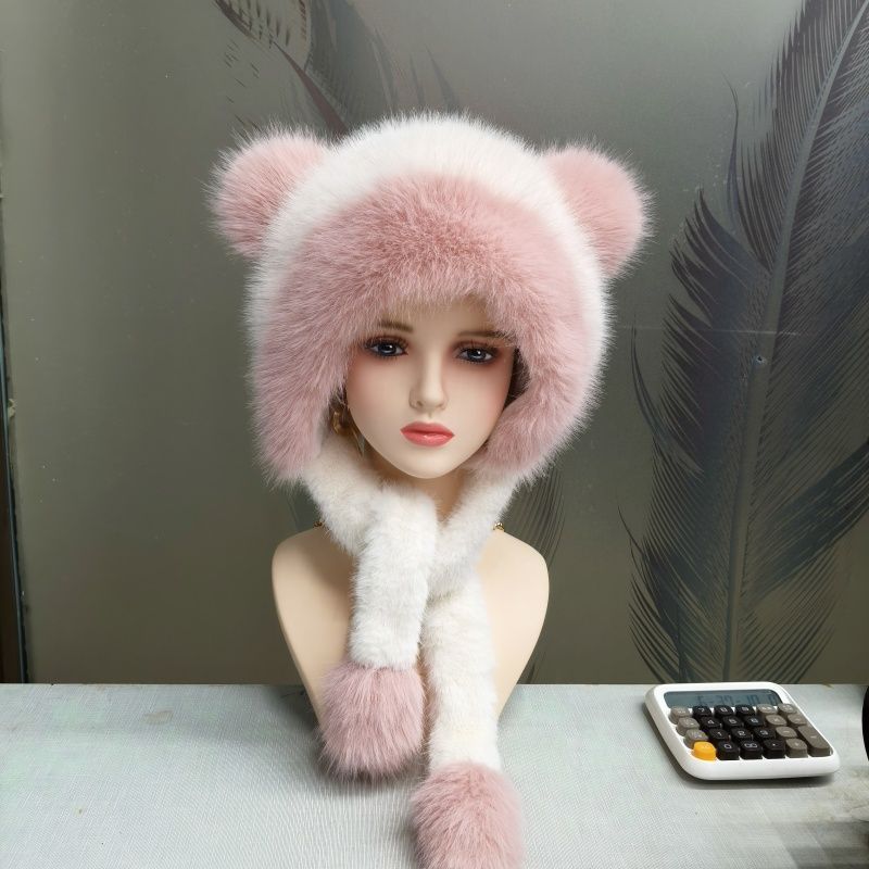 Bear Hat Winter Warm Scarf Hooded Integrated Head Hat Cycling Cold Protection Ear Protection Cute Plush Hat