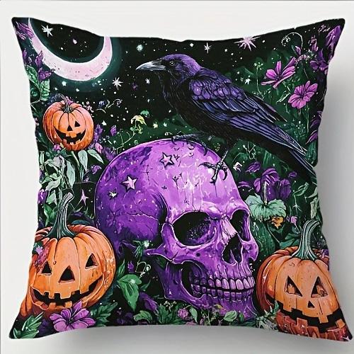 Halloween Themed Pillow Covers: Bat, Cauldron, Butterfly, Raven with Skull and Pumpkin Designs Sofa Cushion Cover