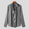 Autumn French-style Men's Lightweight Silk Shirt Commuting Flared Collar Long-sleeved Casual Loose-fit Shirt