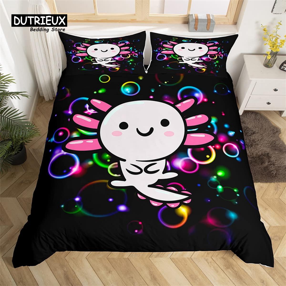 

Мультяшный Аквалотль Пододеяльник Одинарный Полуторный Кинг Дикая природа Животное Комплект постельного белья Микрофибра Галактика Гриб Чехол для одеяла Для мальчика девочки EU single(135x200cm)