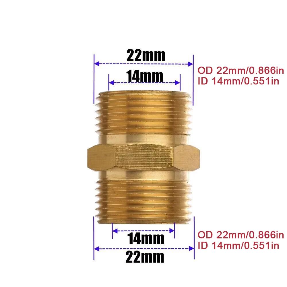 Brass Pressure Washer Hose Converter: M22-15mm Male to M22-14mm Male Thread Adapter for High Pressure Systems