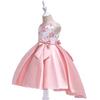 Girls Beaded Embroidery Flower Dress Wedding Party Trailing Gown Kids Bowknot Tutu Costume