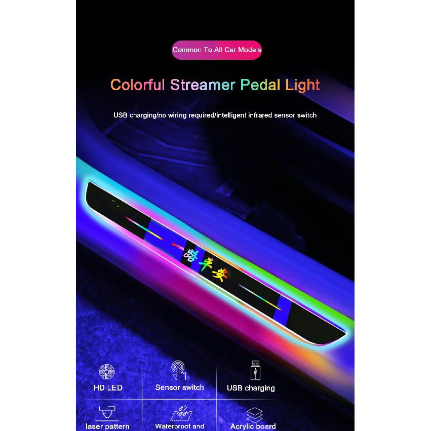 4pcs Customized Car Glows Welcome Door Sill Strip Light Threshold Lamp Welcome Scuff Plate Pedal Light Ambient Light Illuminated